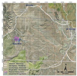 Figure 4: Location of Apex Project; 23 km from St. George, Utah (CNW Group/Blue Moon Metals)