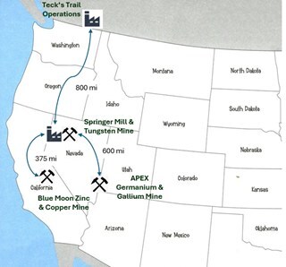 Figure 1: Blue Moon Western United States Hub and Spoke Location (CNW Group/Blue Moon Metals)